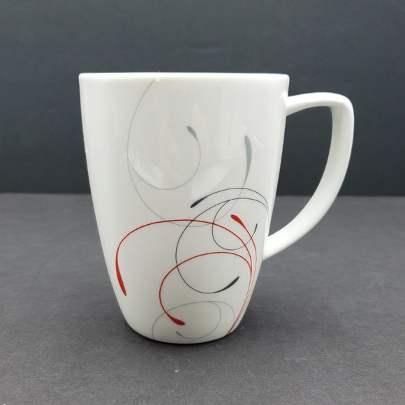 Corelle Splendor Mugs White Porcelain Mugs With Red Gray Swirls - Picture 5 of 8